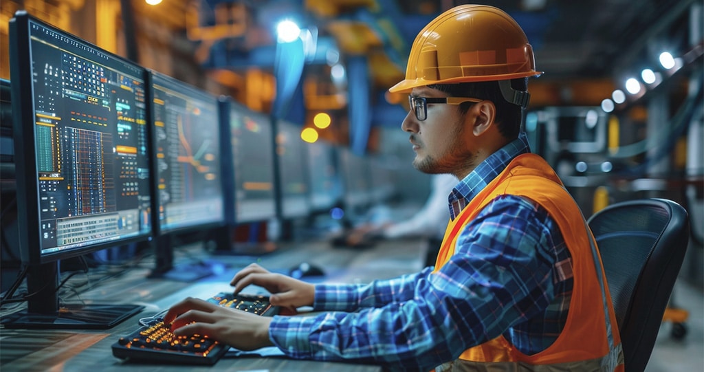 Profesional monitorea y optimiza operaciones mediante sistemas automatizados.