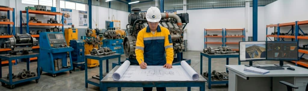 Estudiante técnico en taller industrial preparándose para una carrera en el sector minero.